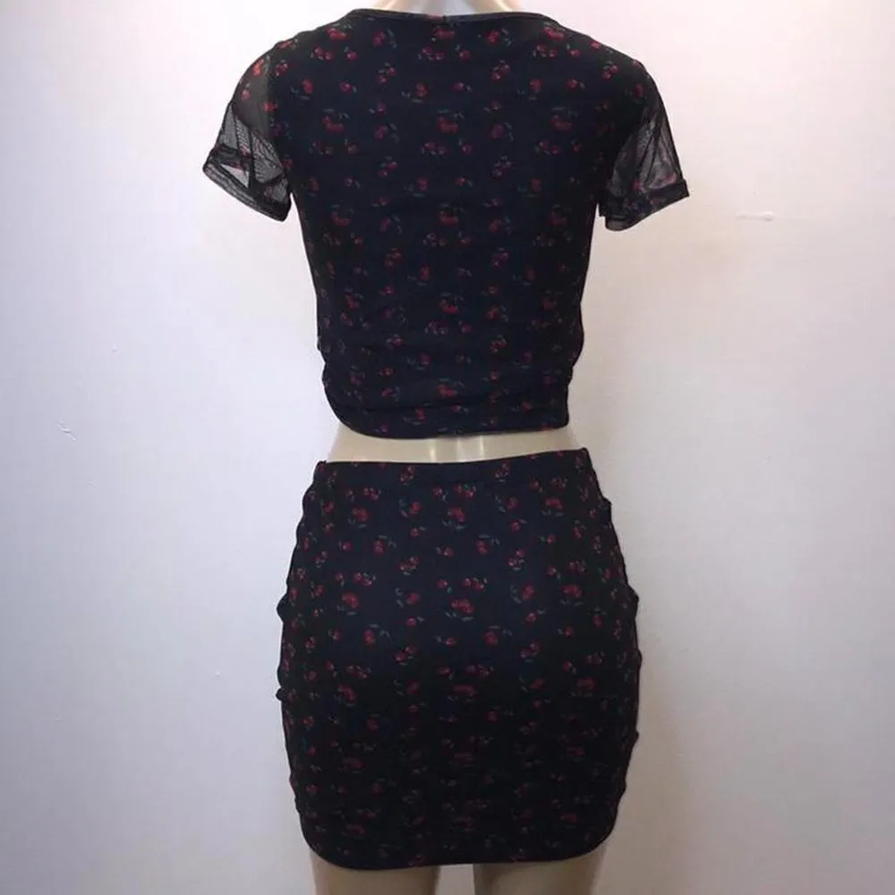 J for Justify Size Medium Cherries Print Mesh 2-Piece Crop Top & Skirt Set. New. - Image 4