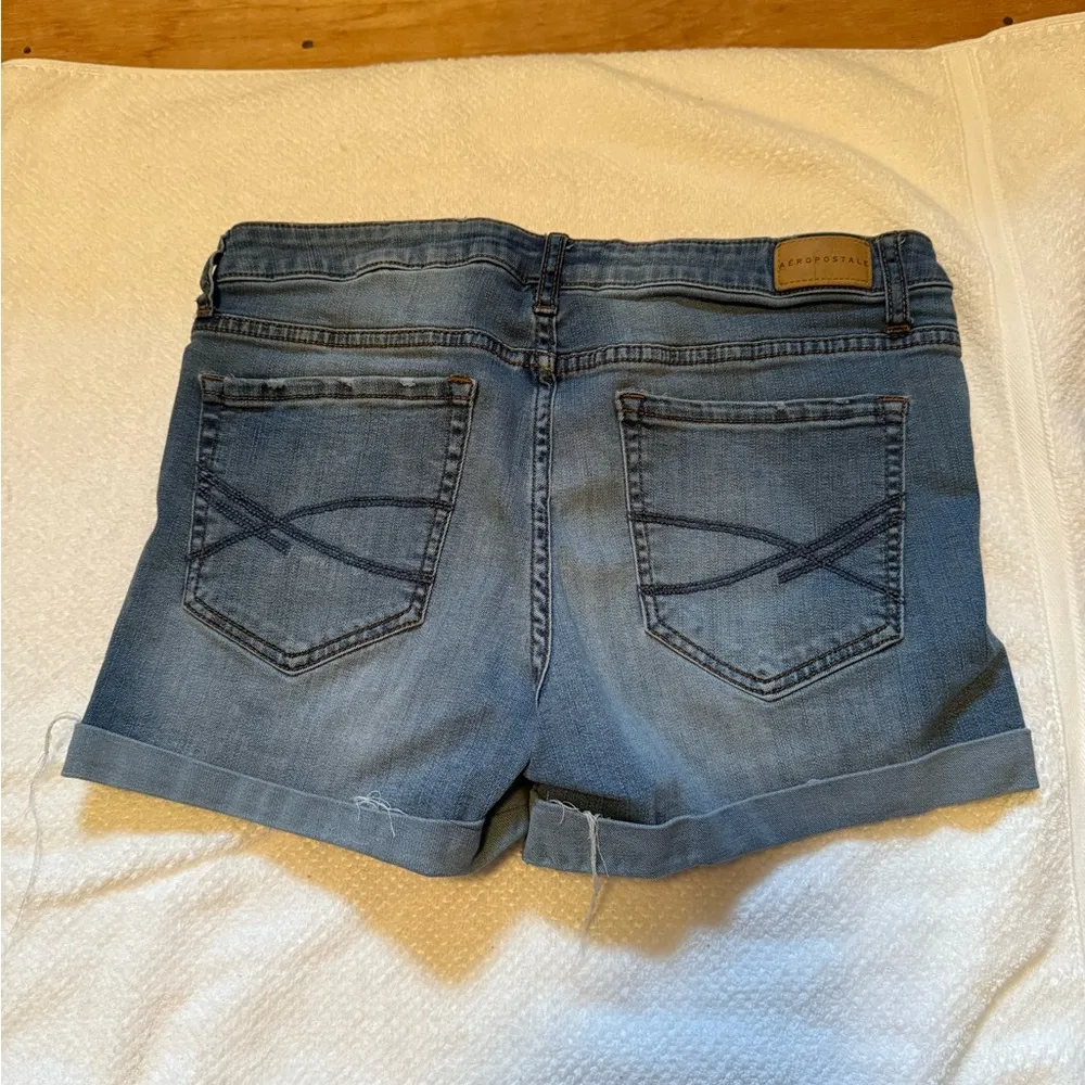Aeropostale Blue High Rise Midi Distressed Jean Shorts - Image 2