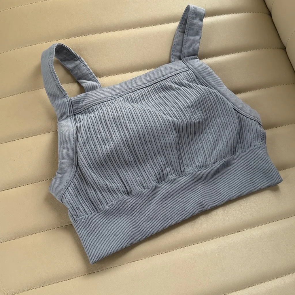 Aerie Light Gray Ribbed Sports Bra Padded Top Small - Image 2