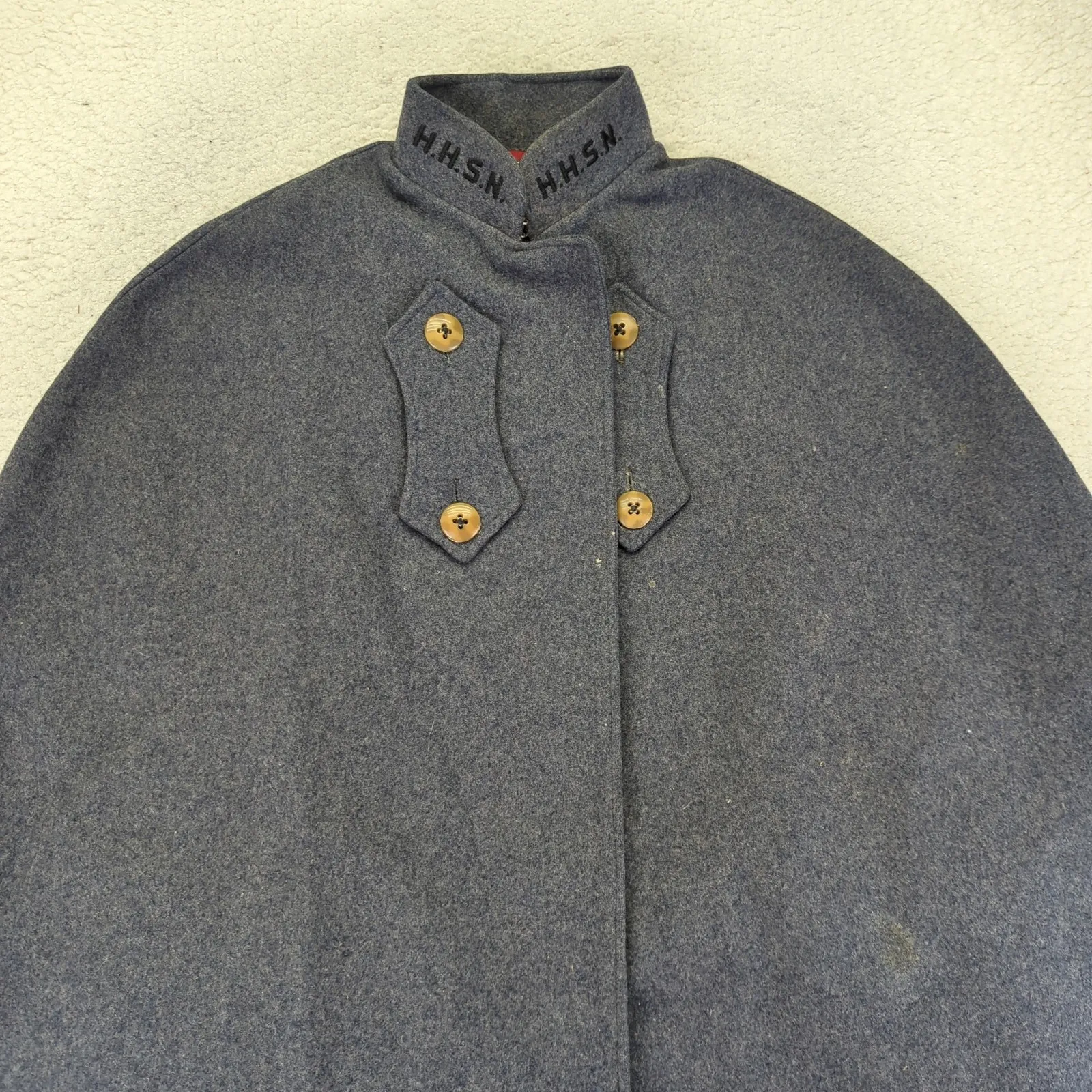 Vtg Standard Apparel Wool Nurse Cape Red Lined Double Button HHSN Gray - Image 9
