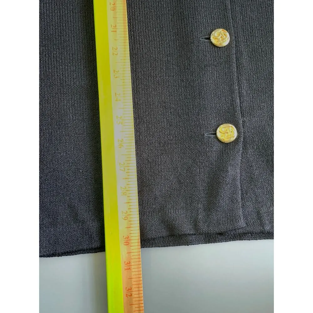 ST JOHN Vintage Black Nautical V Neck Button Front Santana Knit Top Size 8 - Image 14