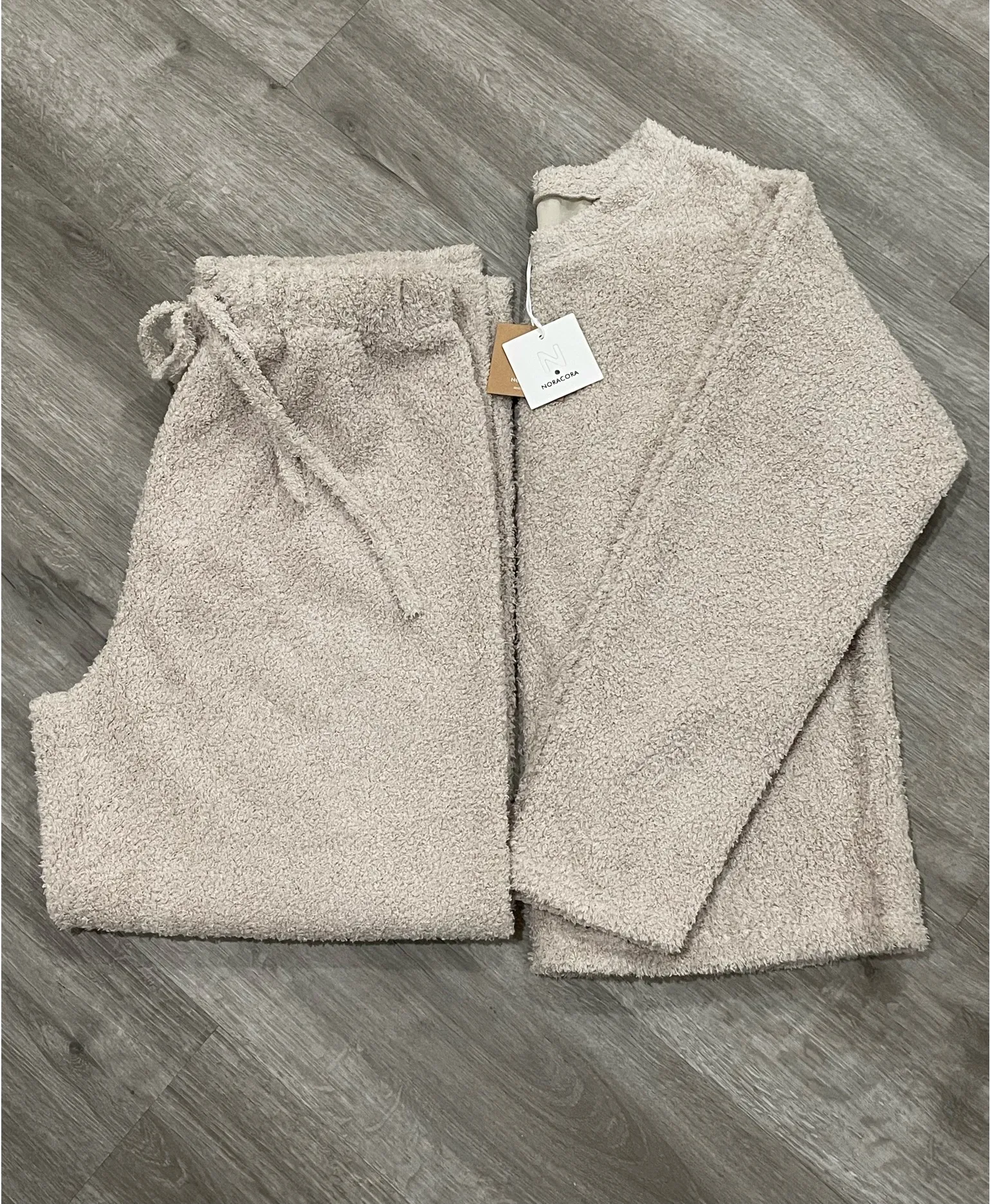 Fuzzy fleece 2pc matching lounge set Tan Size M - Image 4