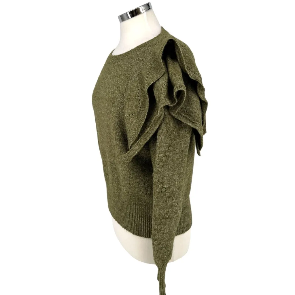 Grey Collective Ruffle Sleeve Sweater Olive Green Size Medium - Image 5
