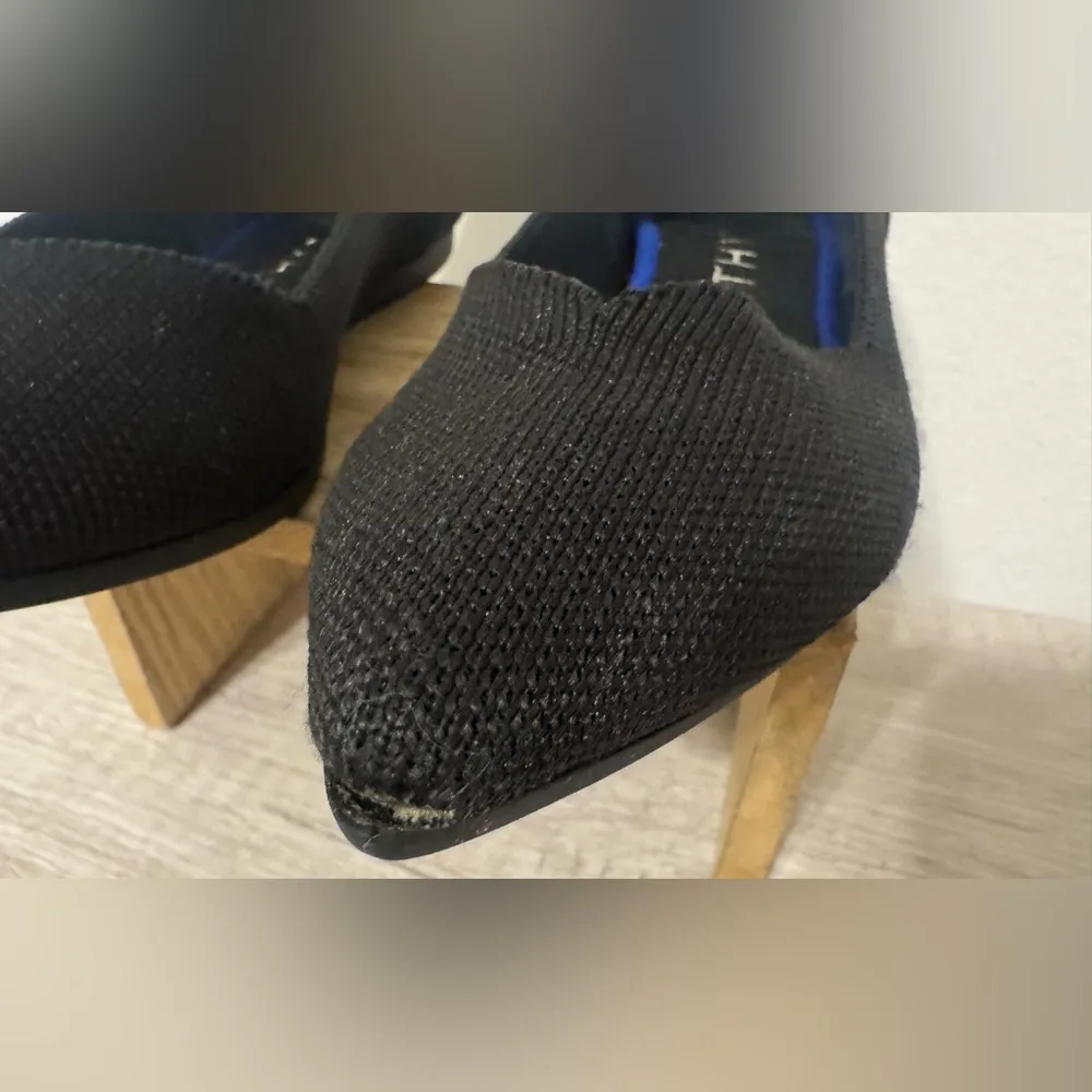 Rothy's Black And White Halo Pointed Toe Ballet Flats Knit Washable Chic 6.5 - Image 6