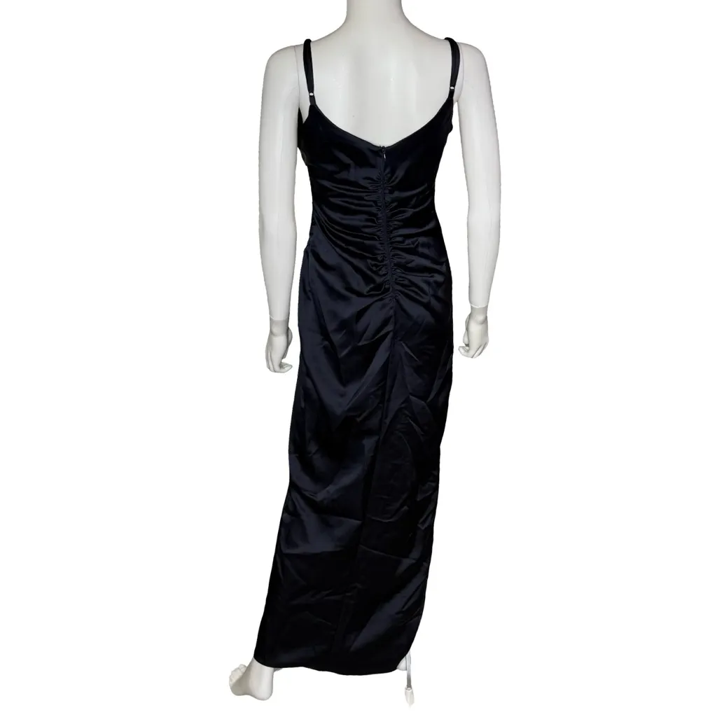 AQUA FORMAL Women’s Satin Ruched Gown Navy Sz 2 4819X NWT - Image 6