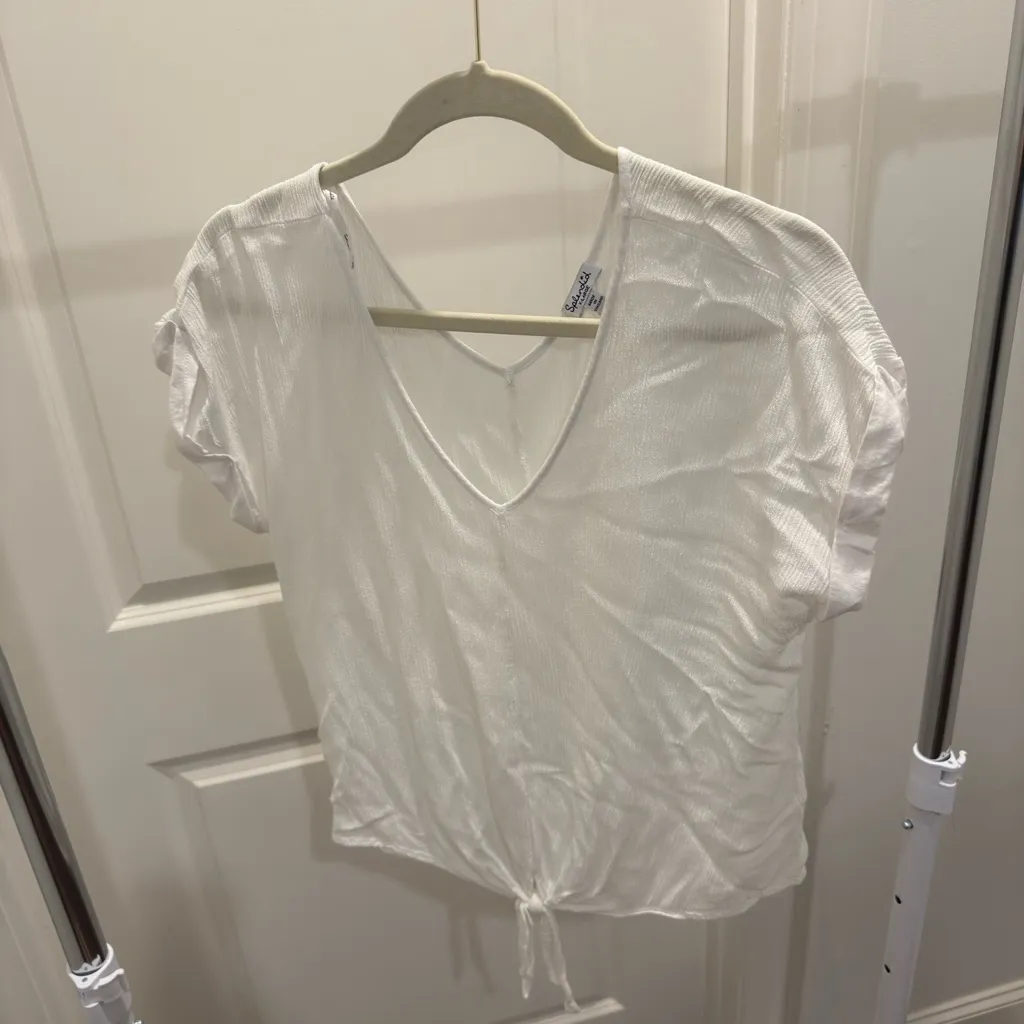 Splendid White Tie Front Short Sleeve Blouse - Image 4