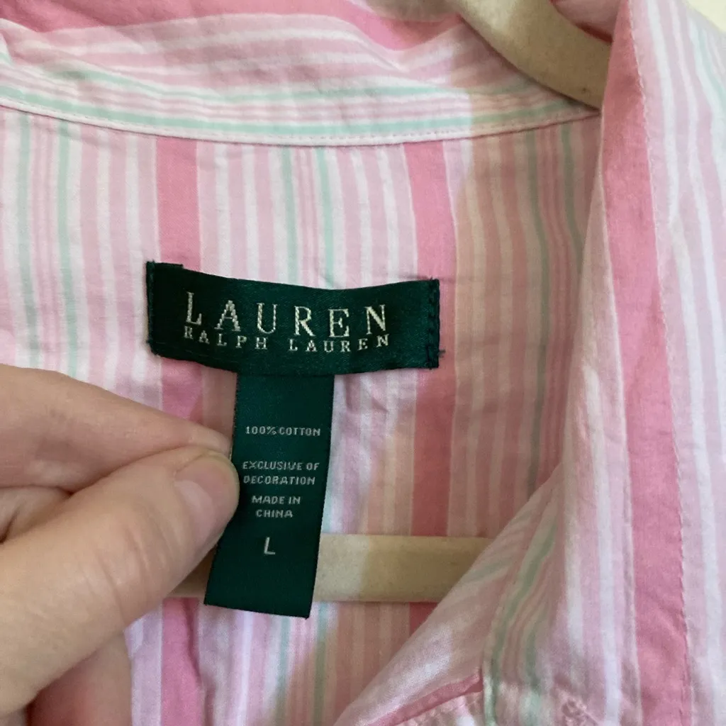 🌞Lauren Ralph Lauren Pink, White & Light Green 3/4 Sleeve Sleep Shirt Pink Size L - Image 2