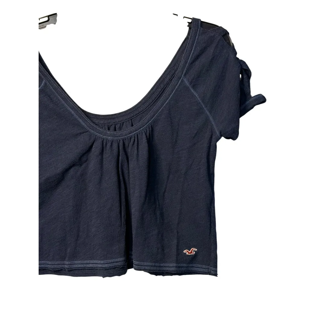 Hollister Y2K Womens Small Navy Blue V Neck Crop Top Empire Waistline Style Fit - Image 3
