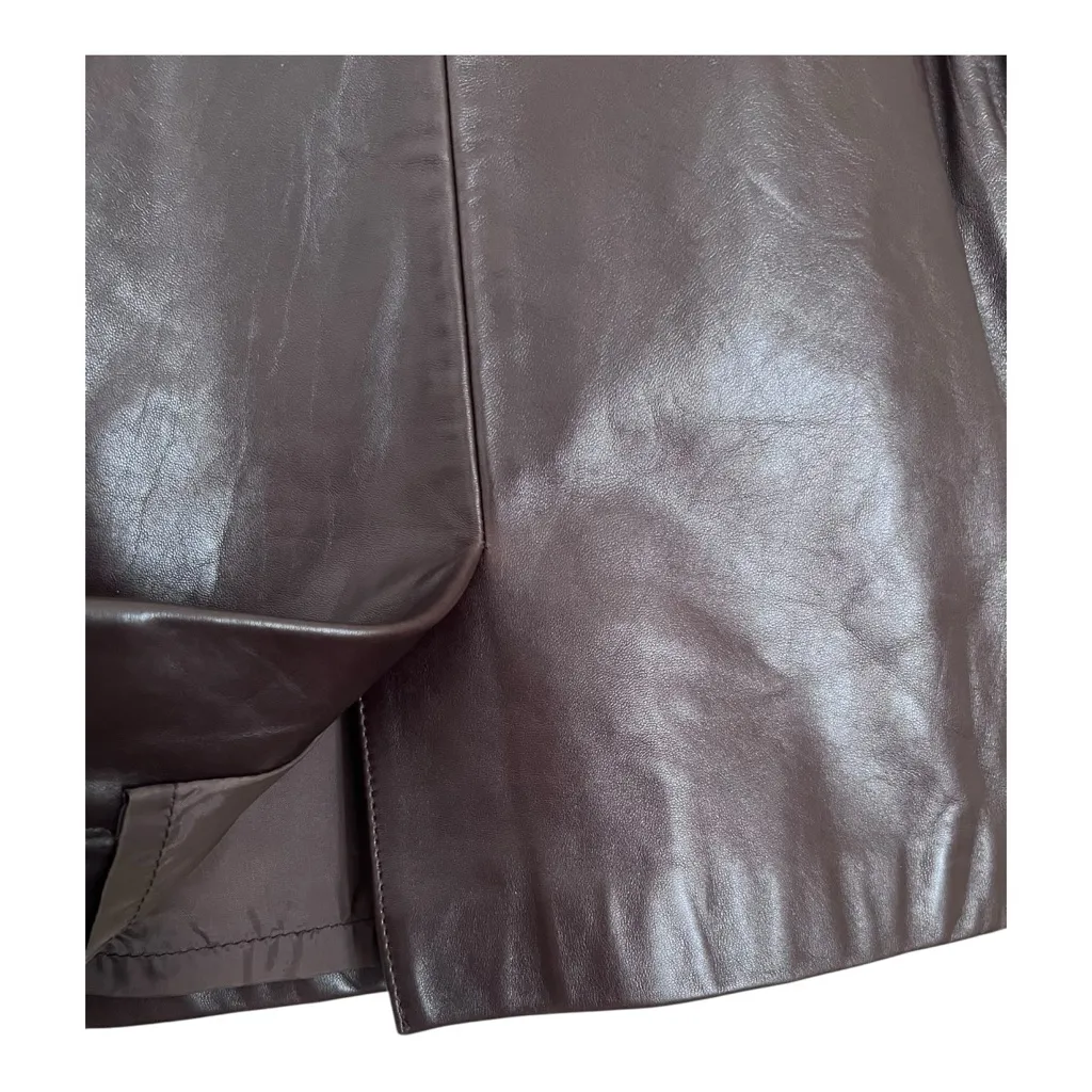 Vintage 80s Michael Hoban For North Beach Brown Leather Pencil Skirt Size 3/4 - Image 3