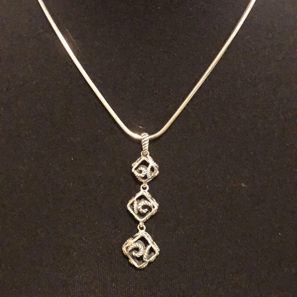 BARSE Oxidized Sterling Silver Triple Drop Scrolling Rope Drop Pendant - Image 4