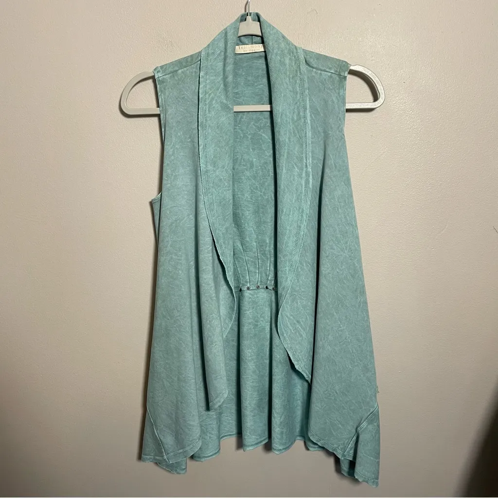 Testimony Los Angeles French Terry Cardigan Style Sleeveless Open Vest Blue Size XS - Image 9