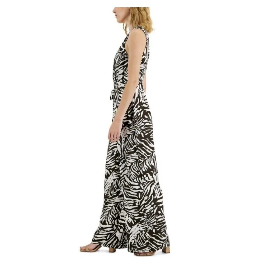 Inc wide leg Jumpsuit Size 6 Brown white Satin tropical animal print NWT - Image 8