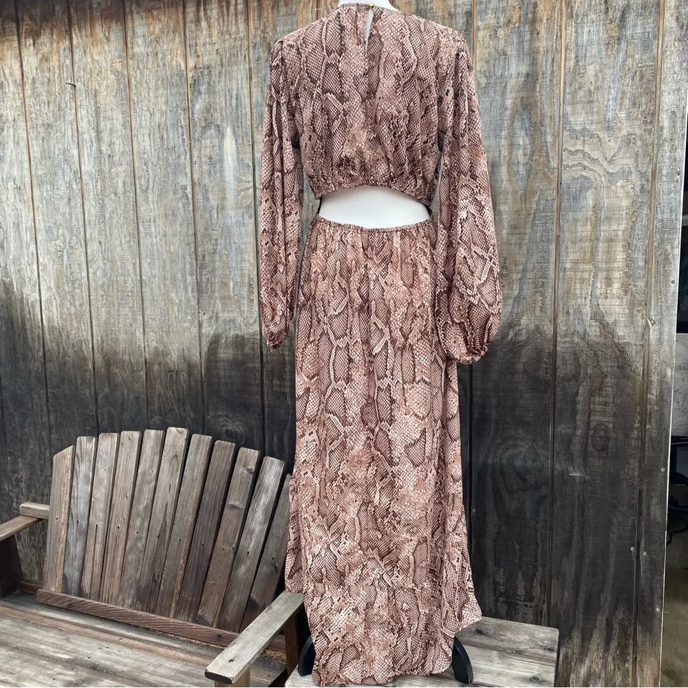 Indulge Long Sleeve Snake Print Flowy Hi Lo Dress Size L - Image 8
