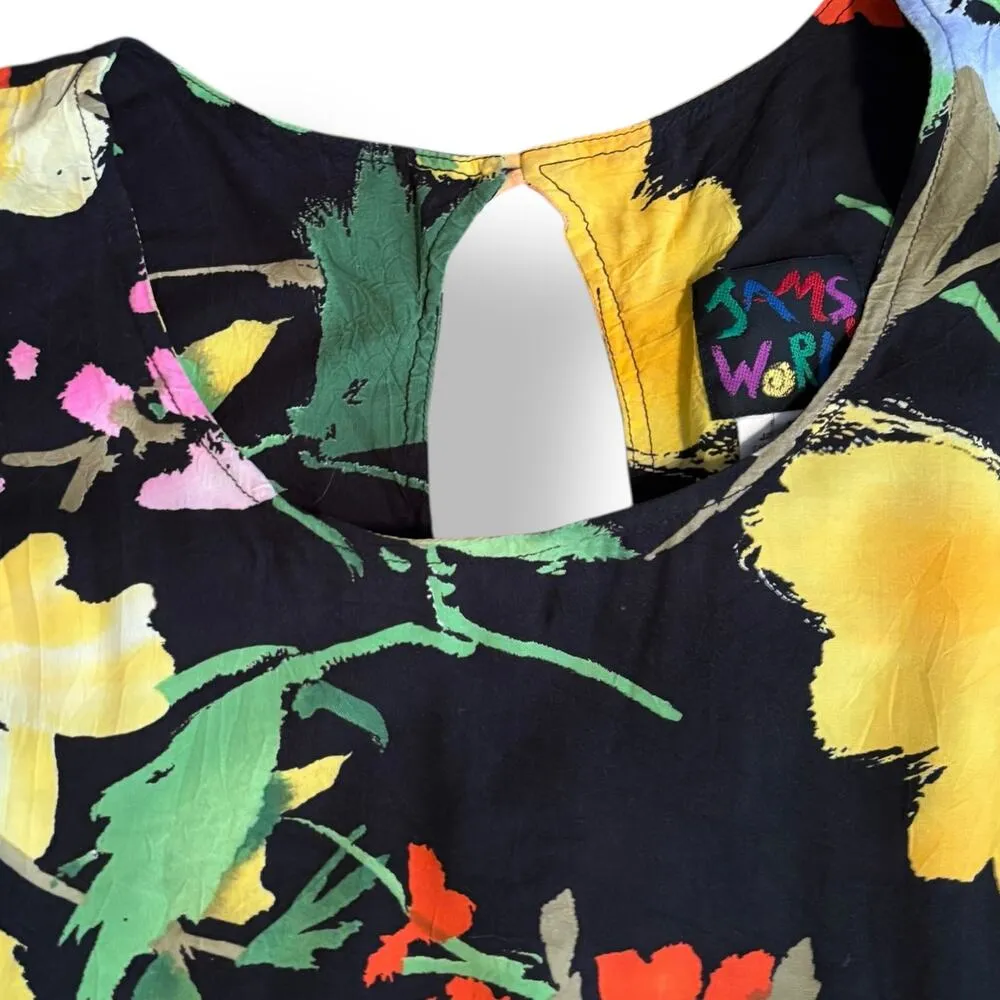 Vintage Jams World Flora Grande Floral Jumpsuit Cropped Black Made In Hawaii USA - Image 4