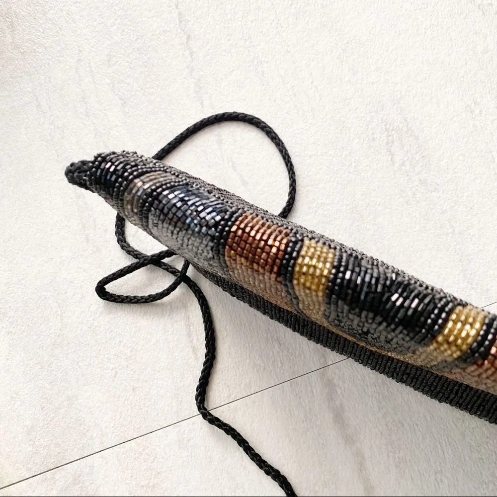 Vintage Beaded Purse With Shoulder Strap Black - Image 13