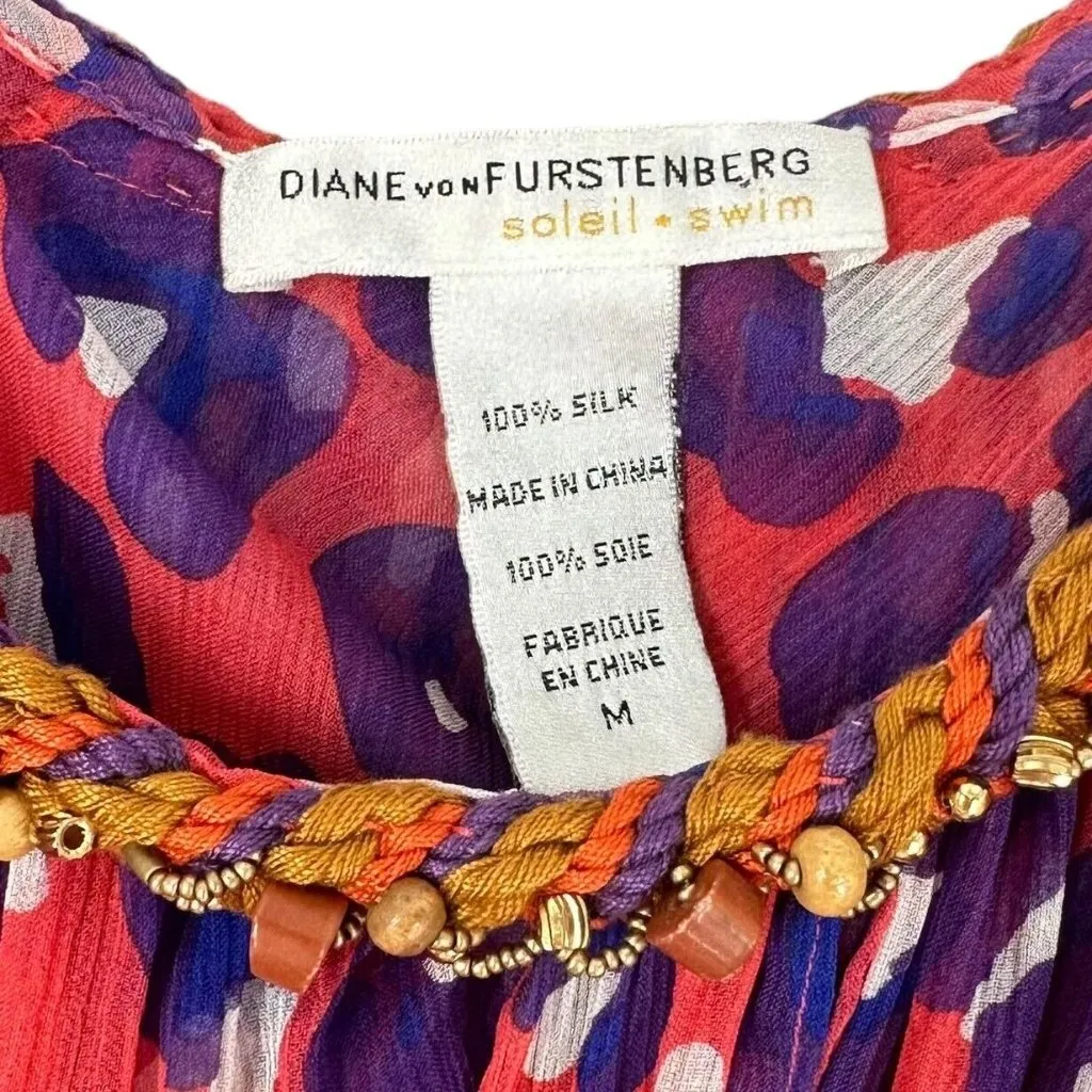 Diane von Furstenberg Soleil Swim Pink Leopard Print Chiffon Cover-up/Dress M - Image 5