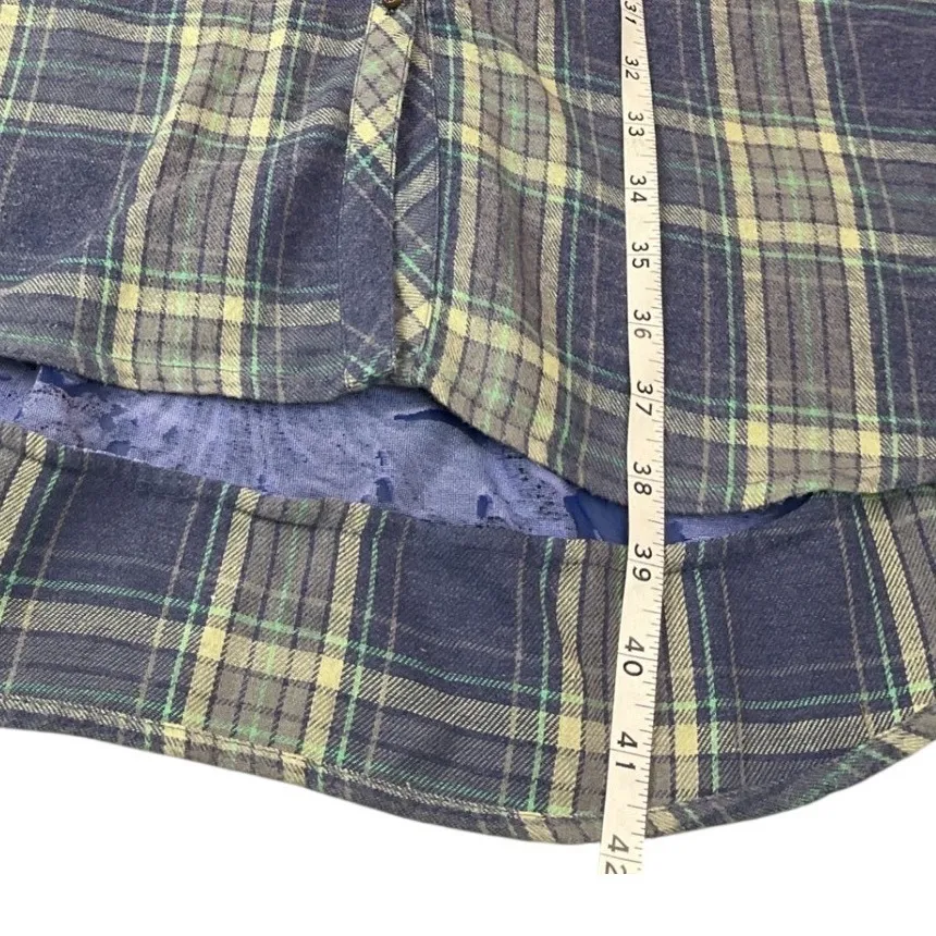 Aratta Silent Journey Blue Plaid Floral Patchwork Long Sleeve Shirt Dress L Size L - Image 7