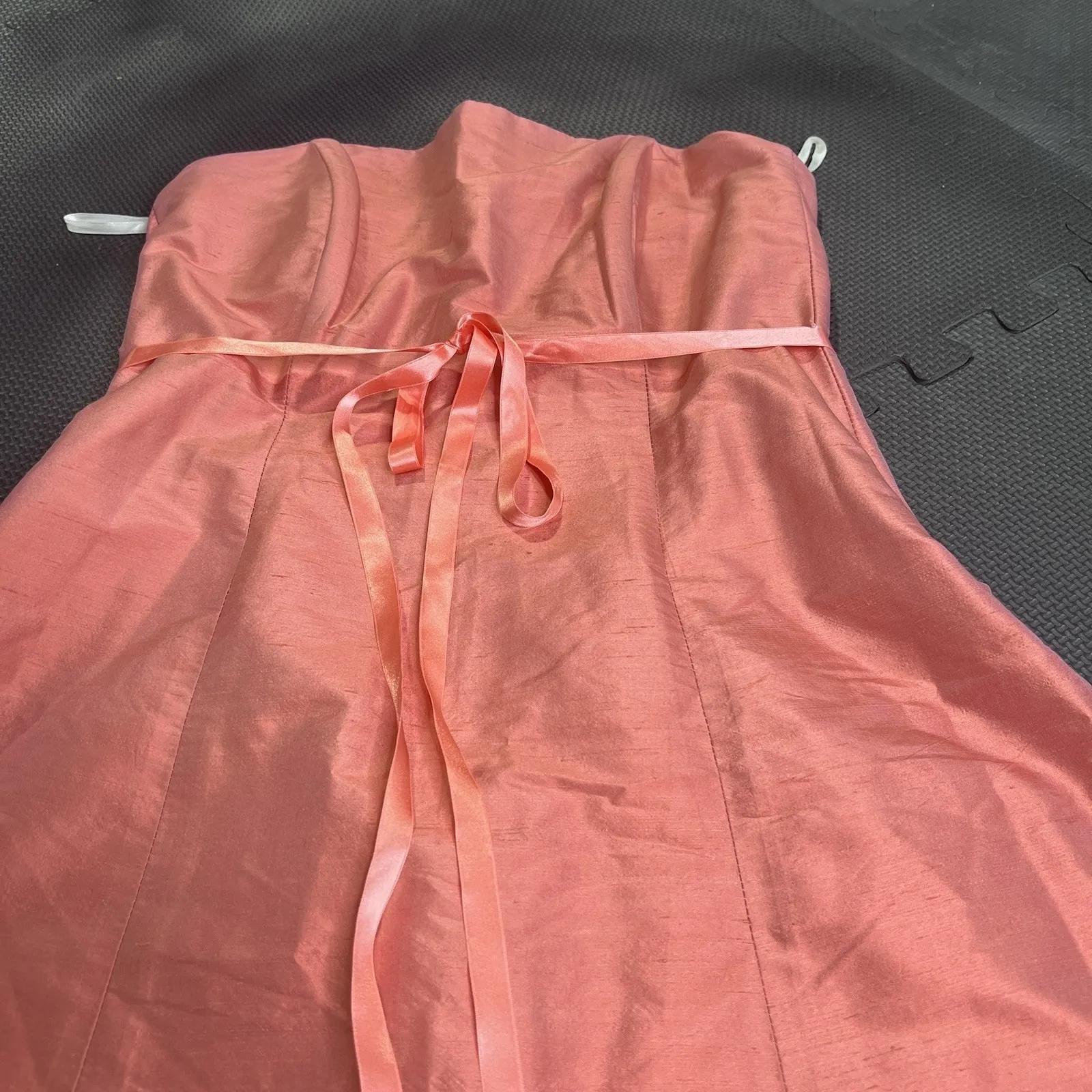 Cicada Strapless Red Silk Dress Fit & Flare Cocktail Formal USA Made‎ Med Orange - Image 4