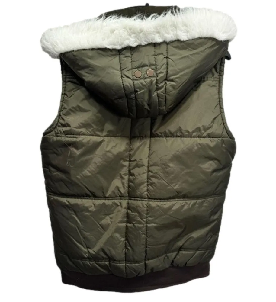 Pennsylvania Embroidered Olive Green Faux Fur Trim Puffer Vest Size Medium - Image 6