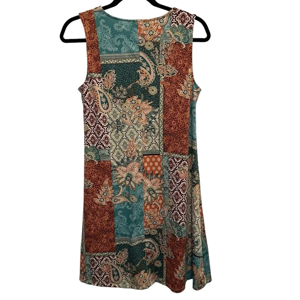 Ava & Grace Patchwork Multicolored Sleeveless Sheath Dress Brown - Image 2