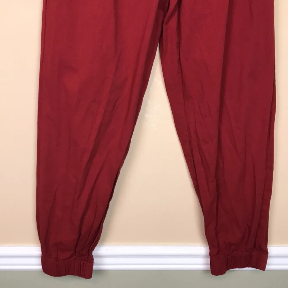 Halara Women’s Red Wine Athleisure Casual Cotton Mid Rise Jogger Ankle Pants - Image 3