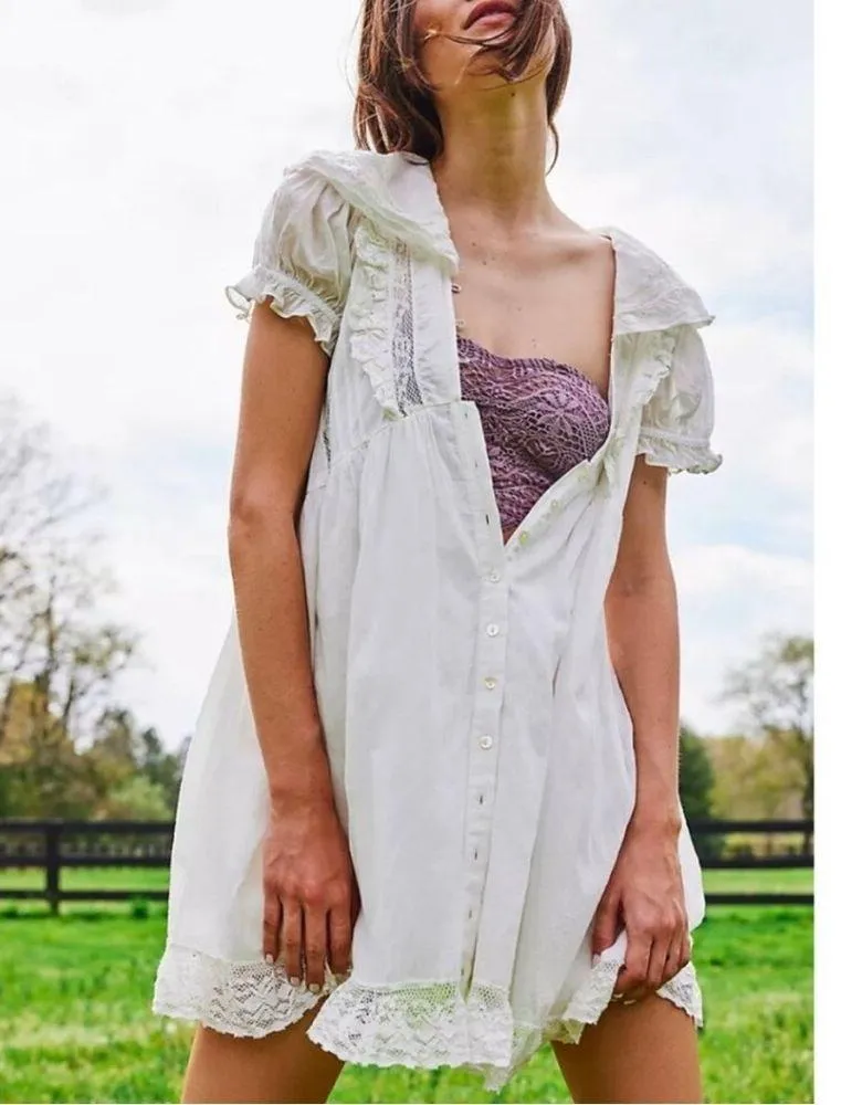 NWOT Free People One Lumi Purple Crochet Lace Smocked Bandeau in Dusty Purple S - Image 4