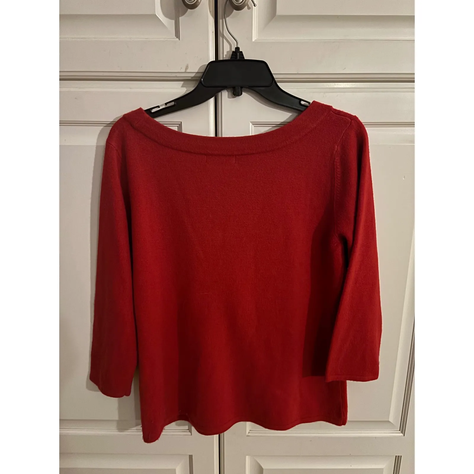 Carolyn Taylor Women Red Boatneck 3/4 Sleeve Knit Sweater Top XL - Image 4
