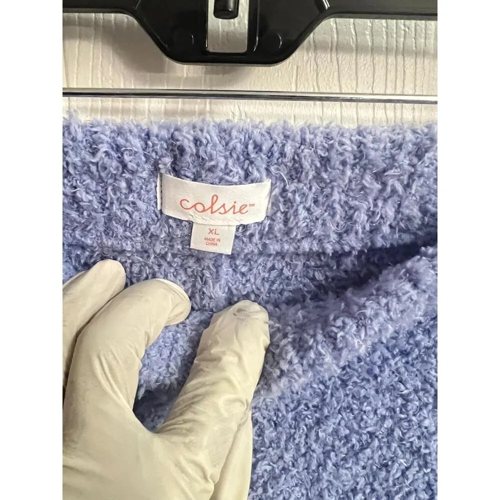 Colsie 2 Piece Lounge Set Cardigan Style Womens Size L/XL Oversized Teddy Fuzzy Blue - Image 8