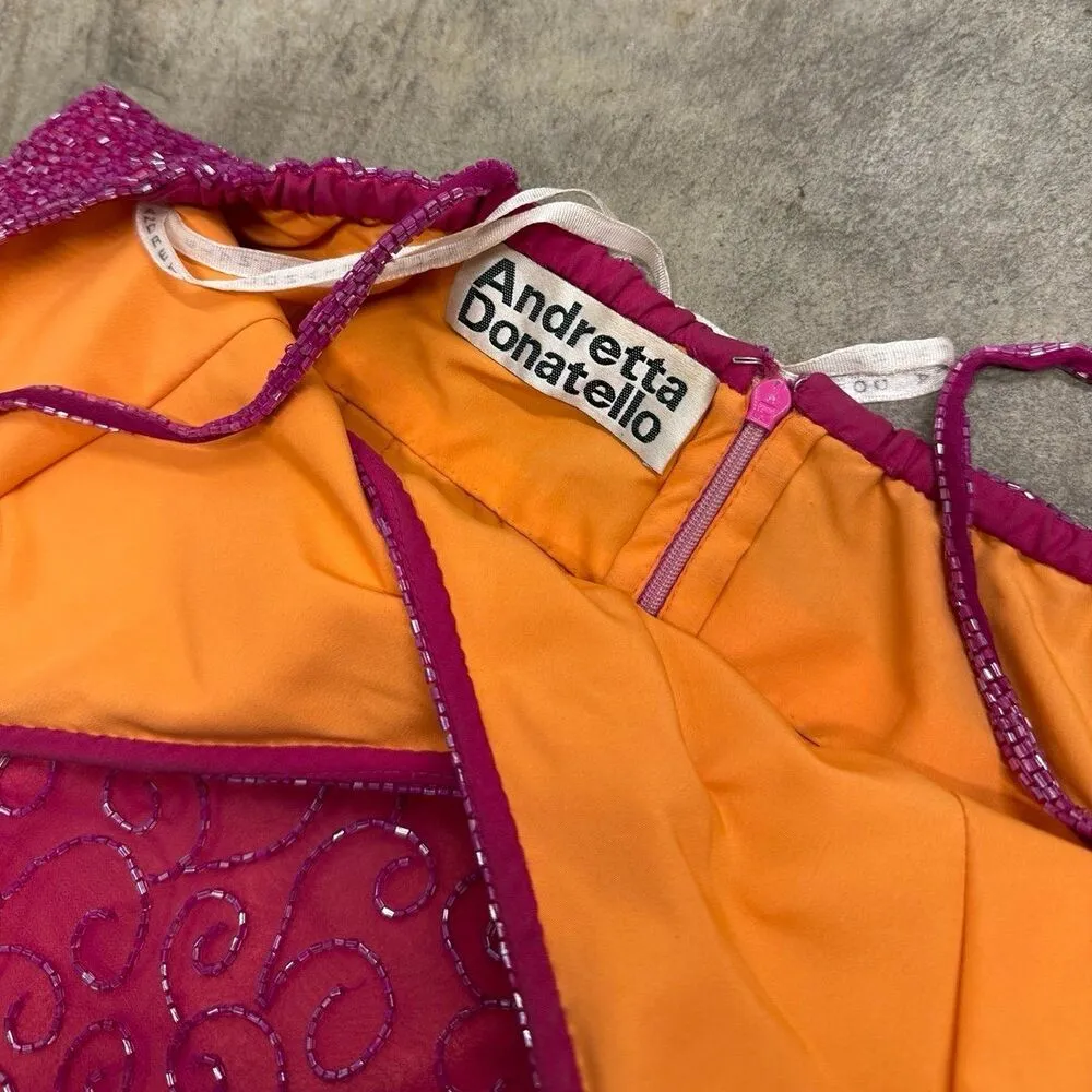 Andretta Donatello Vintage beaded y2k 100% silk formal hot pink prom dress - Image 7