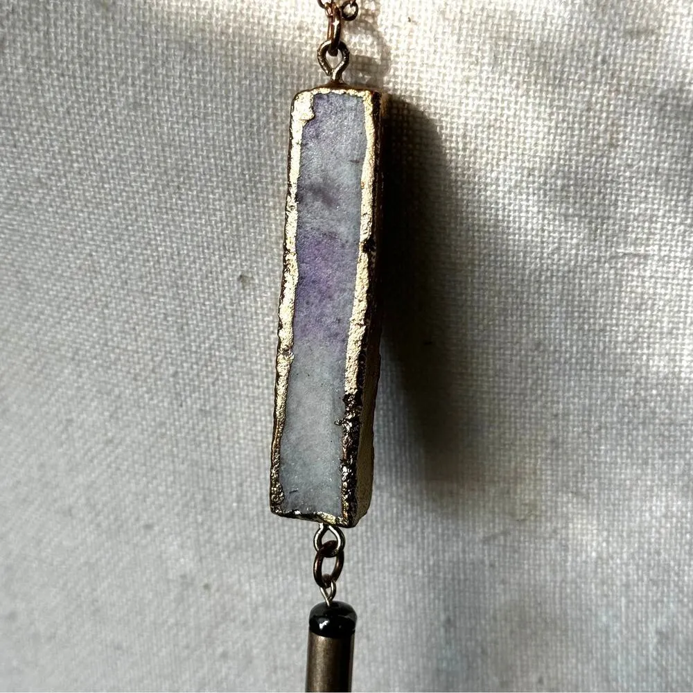 Charming Charlie Amethyst Druzy Gemstone Quartz Bar Pendant Necklace Gold Plated - Image 2