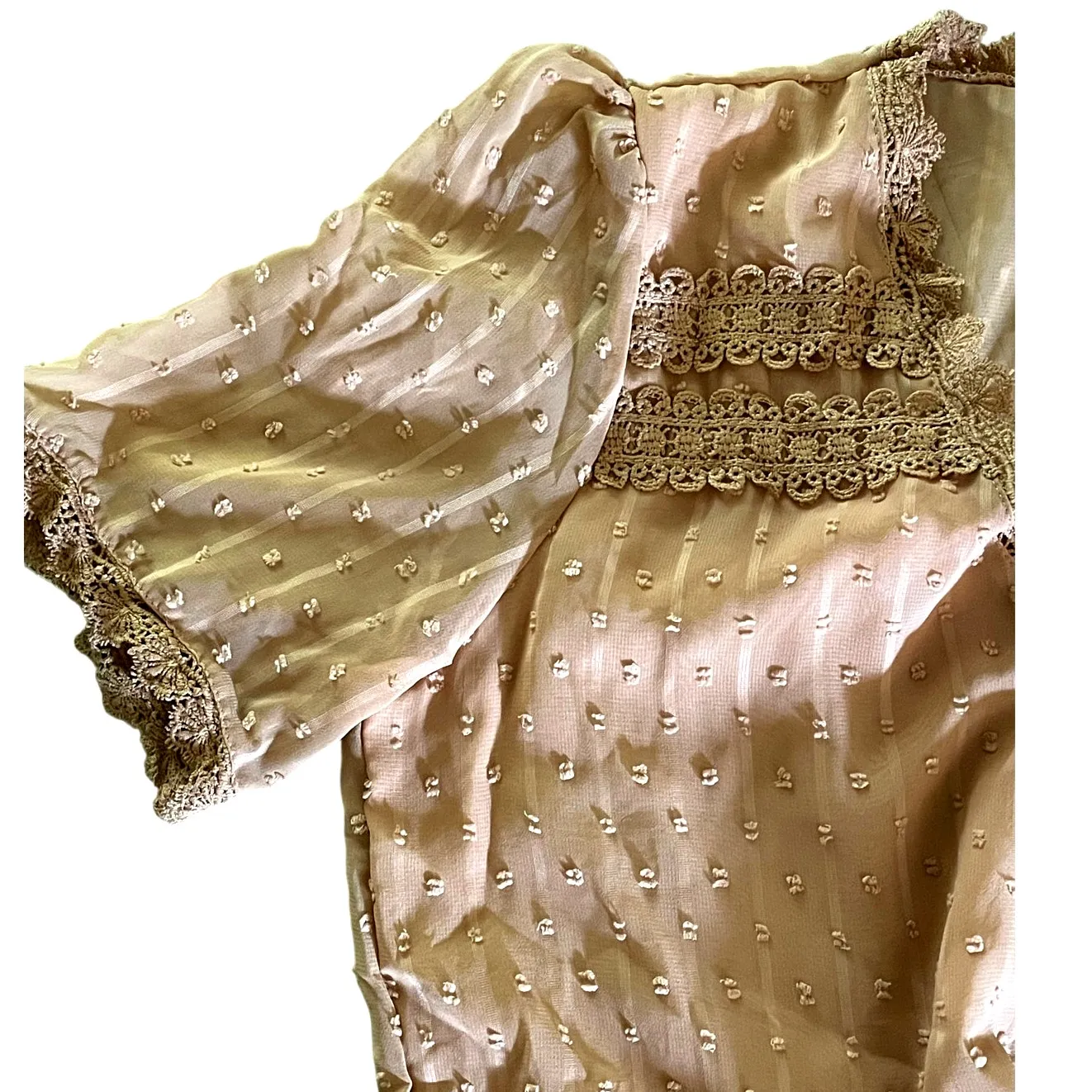 Sheer Beige Swiss Dot Striped Blouse size XL - Image 8