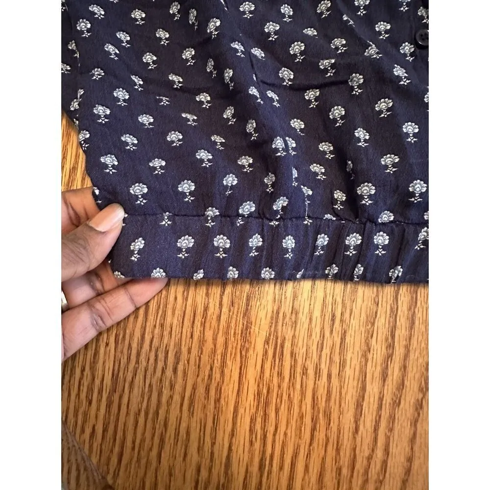Kendall & Kylie Button Up Long Sleeve Indigo Ditsy  Crop Top Blue Size L NWT - Image 12