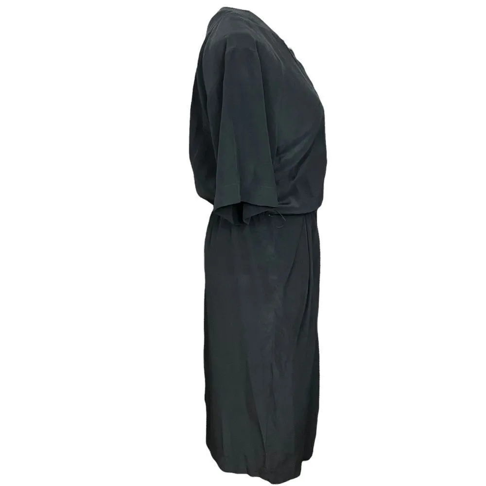 Vintage 80’s does 40’s Ambria Black Silk Wiggle Dress 14 Black - Image 2