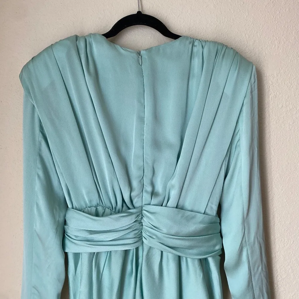 HOUSE OF CB‎ 'Pascale' Aqua Draped plunge Satin Mini Dress NWOT size M - Image 14
