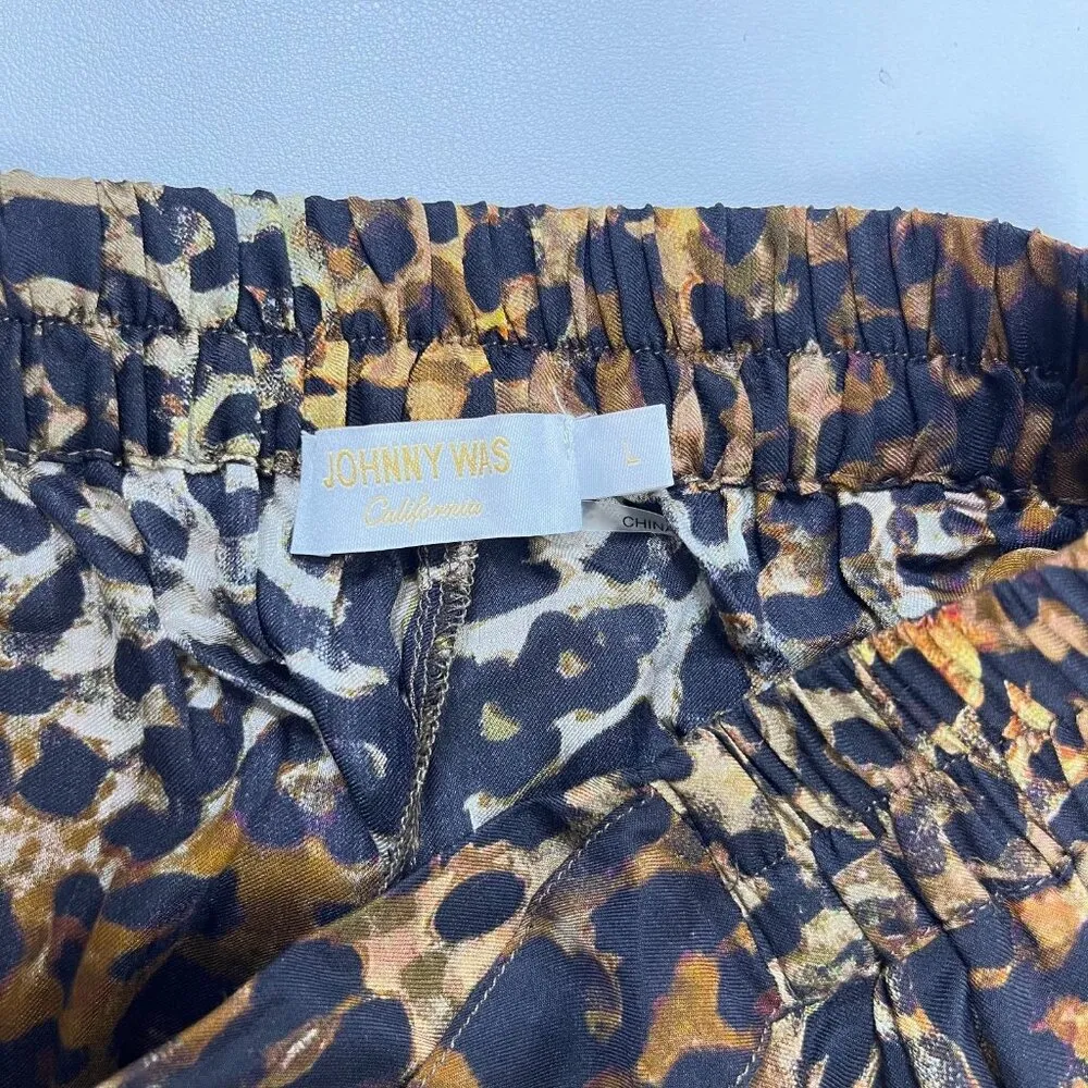 NWOT Johnny Was Cheetah & Floral-Print Wrap Pants Pull On Size L Wide-Leg - Image 11