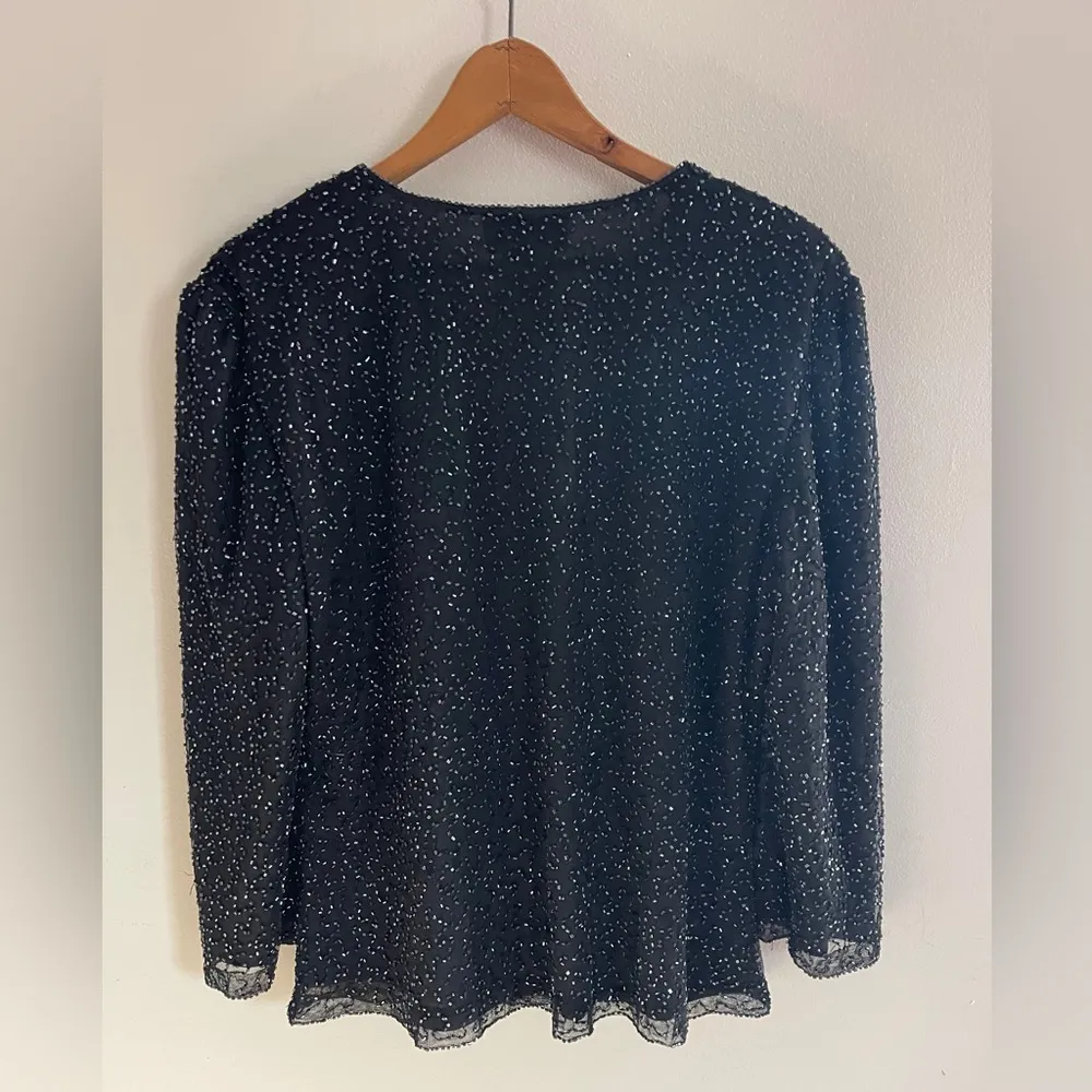 Vintage Chadwicks Black Beaded Top V-Neck Womens Large Fairy Whimsy Valentines - Image 6