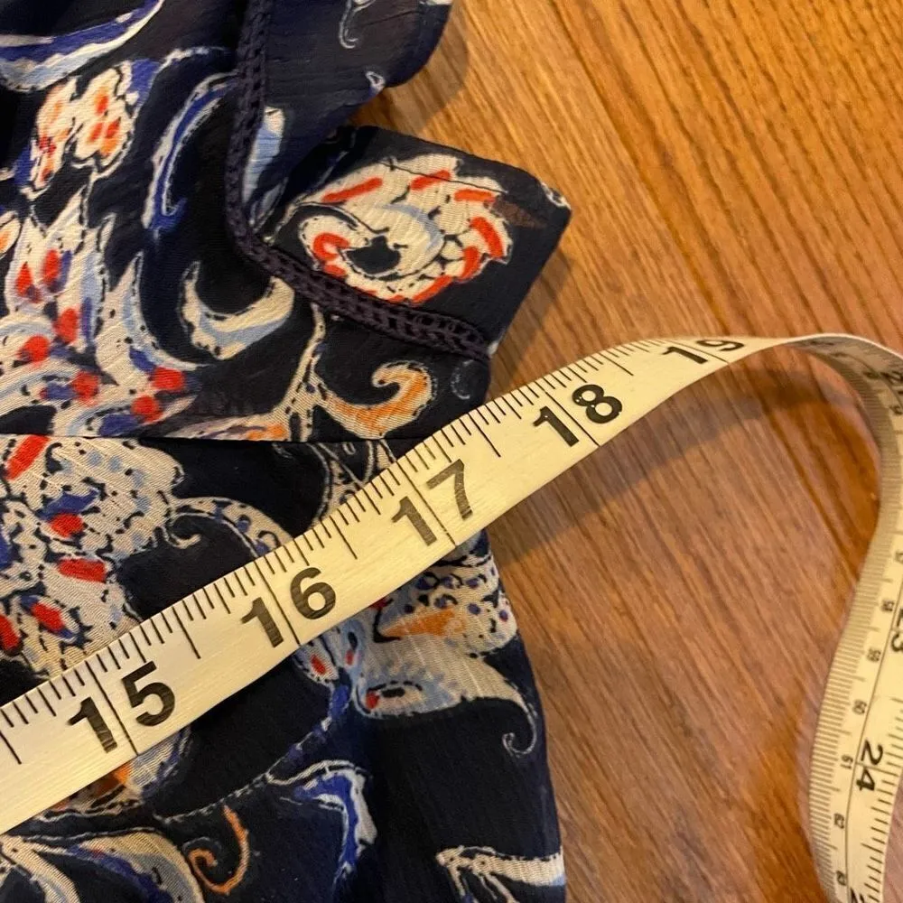 Lucky Brand navy floral ruffled off shoulder dress size m - Image 11