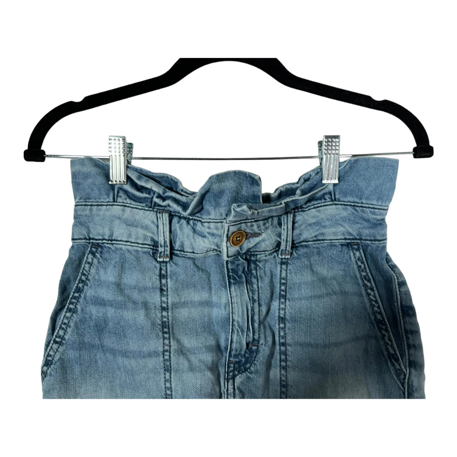 Free People Splendor in the Grass Paperbag Denim Mini Skirt Blue Sz 2 - Image 4