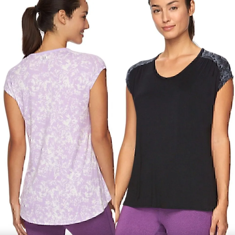 GAIAM Reflect Hi-Low Tee Lilac Lavender Purple Solid Printed Colorblock T-Shirt - Image 3