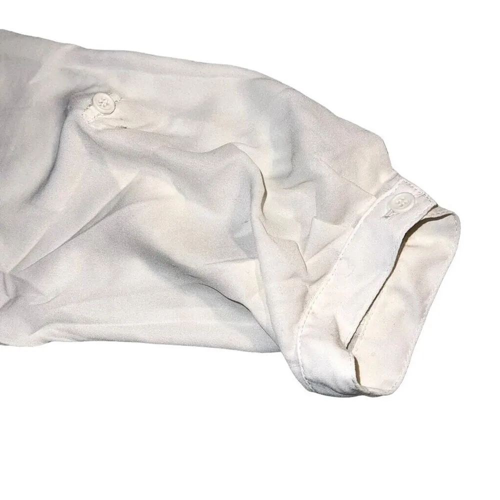 Womens Blouse Top Roll Tab Sleeves Zip Accent Ivory Light Beige Chiffon - Image 4