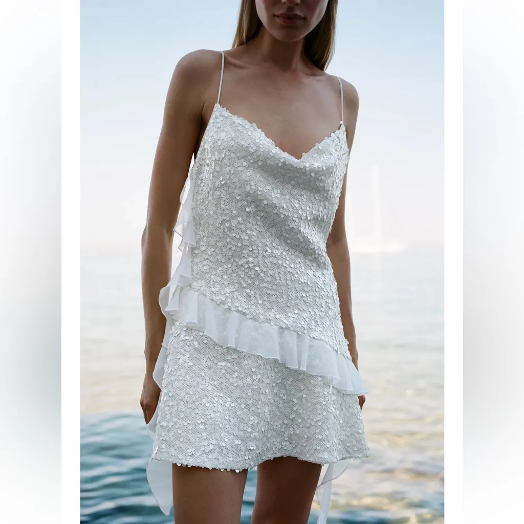 Zara Sequin Ruffle Mini Dress - Image 2