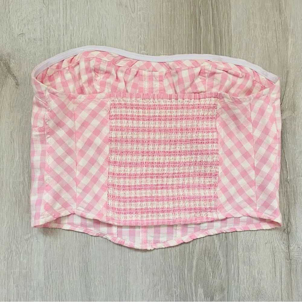 Free People Leilani Cotton Gingham Tube Top Pink/White Sz Medium - Image 2
