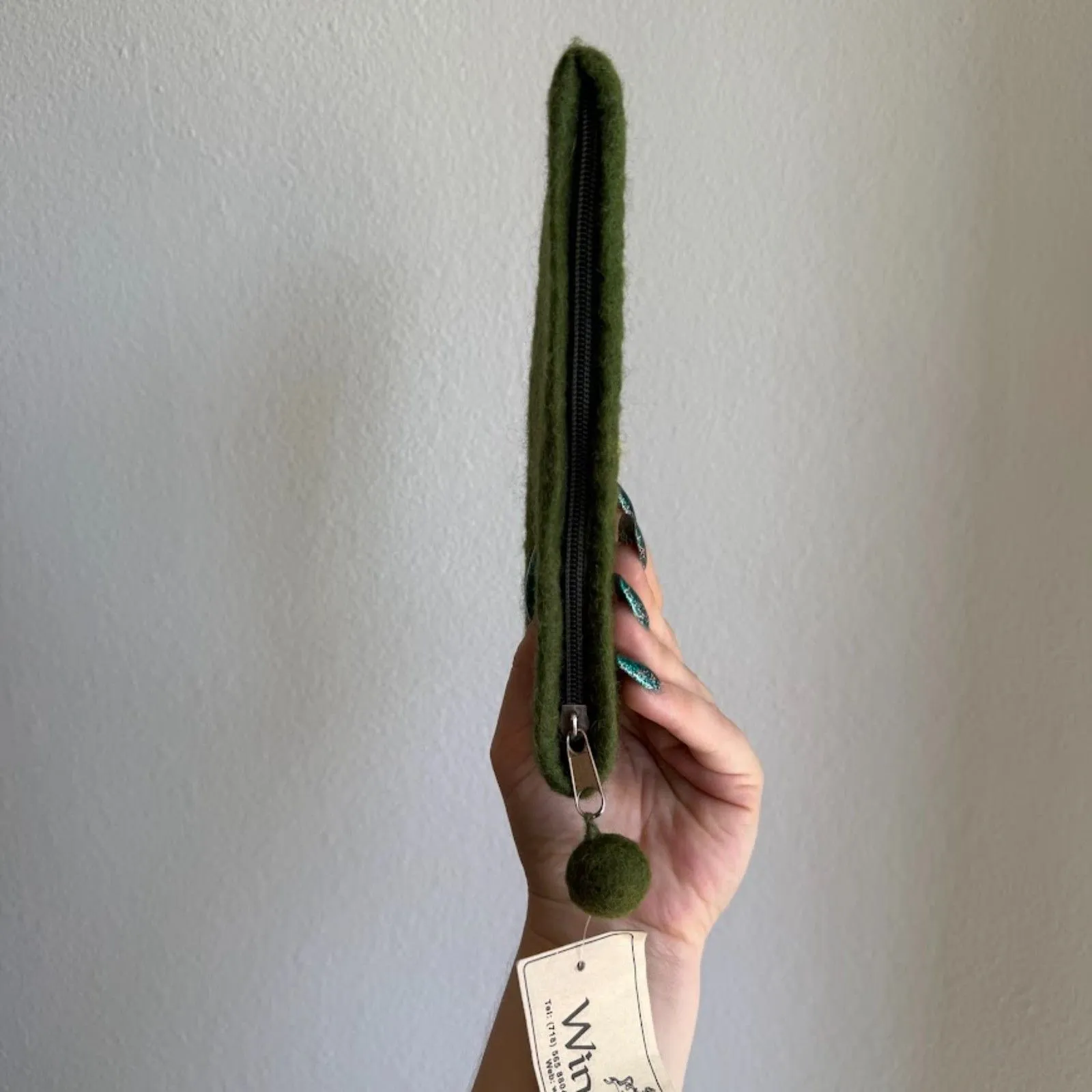 Vintage Nepal Handmade Felt flower & bauble zip Pouch in green lime & yellow nwt - Image 12