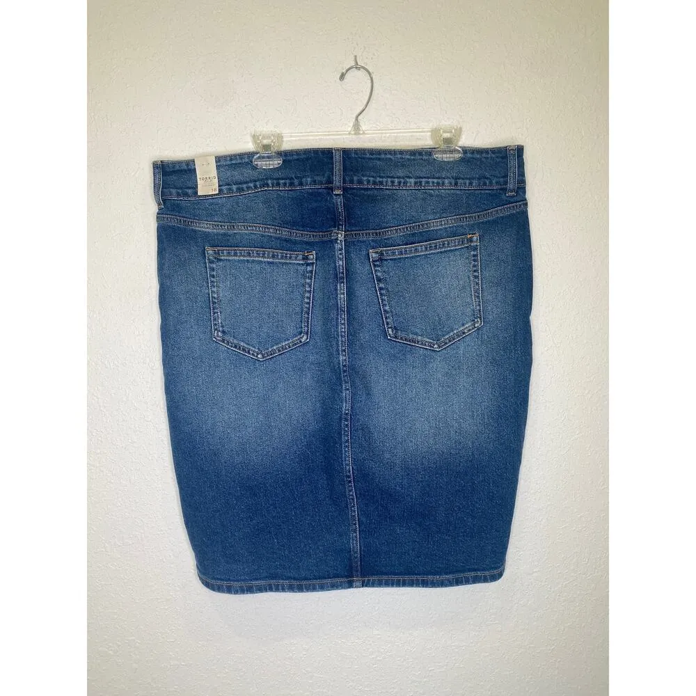 Torrid Slit Front Denim Jean Midi Skirt NWT Sz 18 Cotton Pencil Whiskered - Image 6
