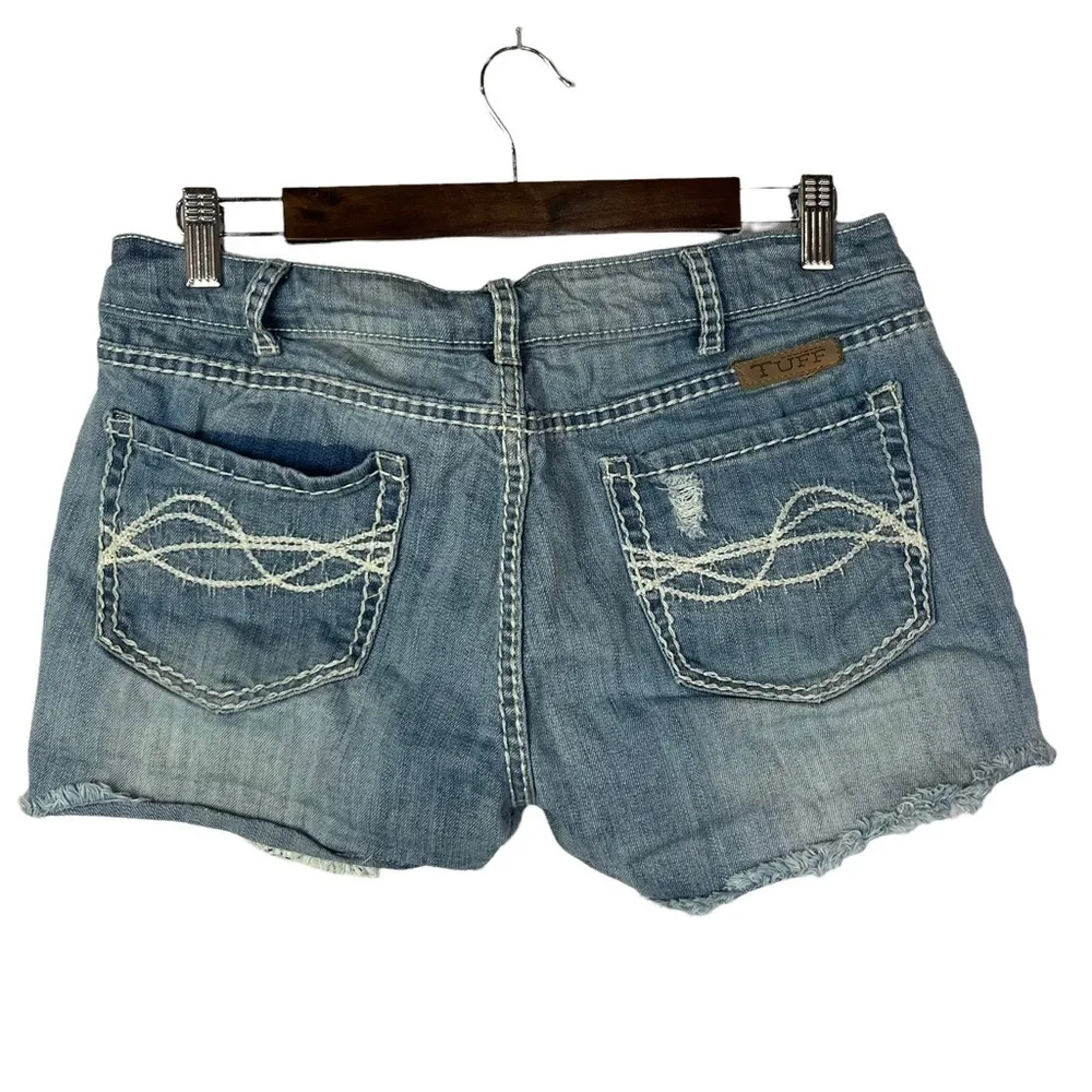 Cowgirl Tuff Light Wash Lace Detail Denim Short Shorts 29 Blue - Image 3