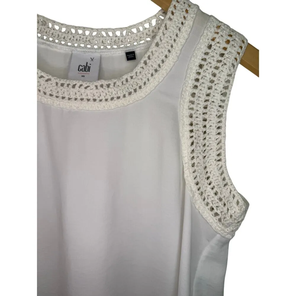 CAbi Women’s Marissa Sheer Crochet Trim Sleeveless Tank Top Size XS White #5042 - Image 3