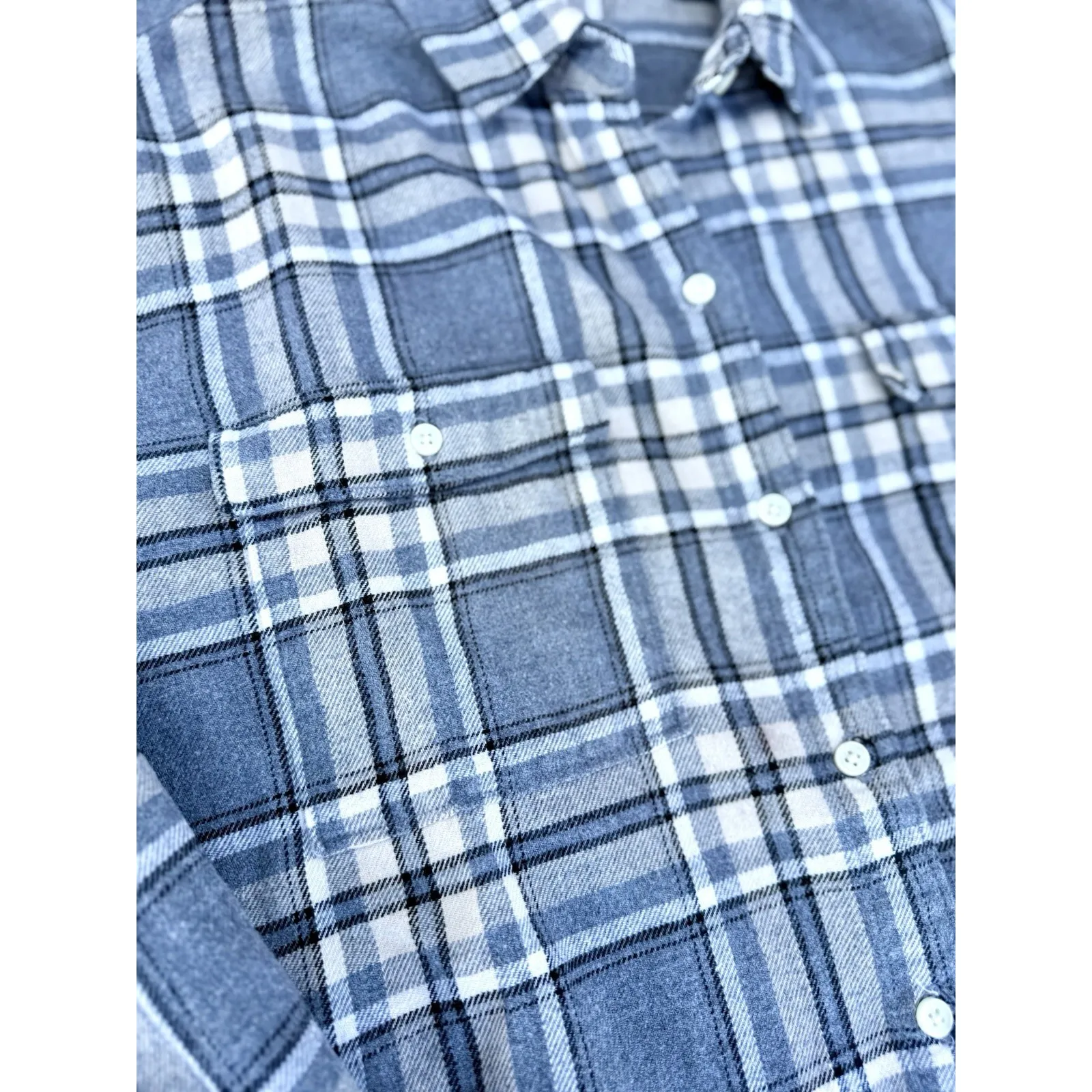 Old Navy The Boyfriend Shirt Flannel Blue Womens Medium Button Up Plaid Cotton - Image 4