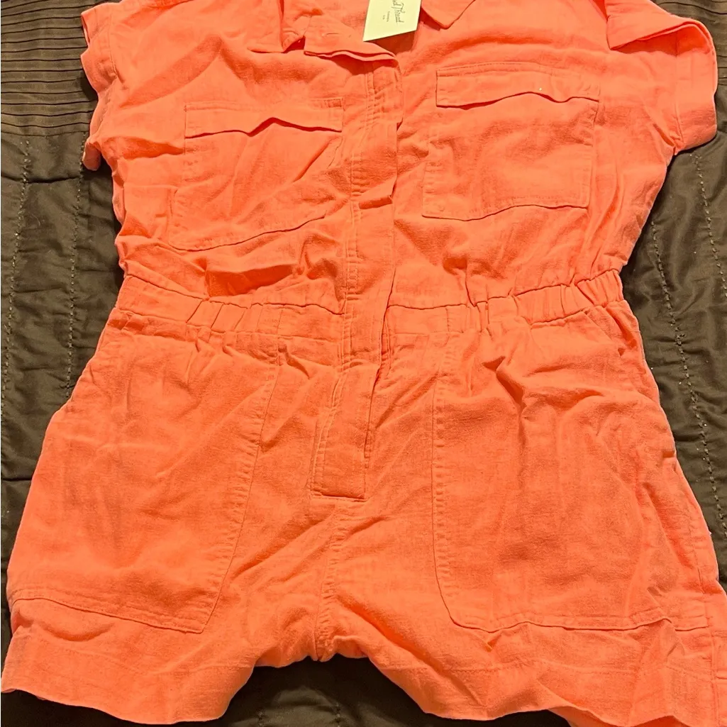 Womens Universal Thread bright Coral Button-Up romper - Image 3