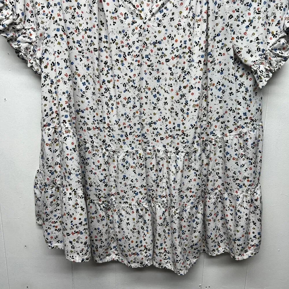 Beach Lunch Lounge Womens Floral Bohemian Romantic Cottage Peplum Top Size Lage - Image 4