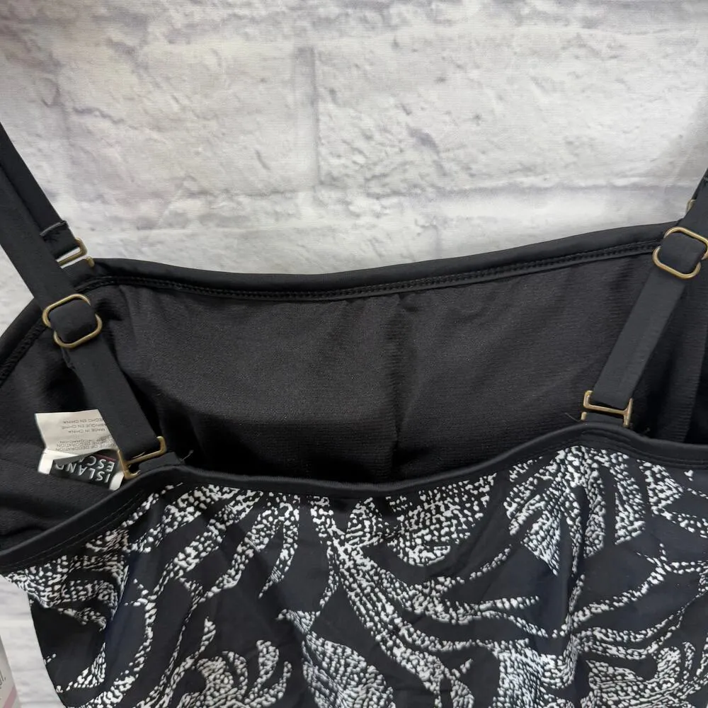 Island Escape Coral Gables Printed Blouson Bandeau Tankini Top Size 8 Black New - Image 5